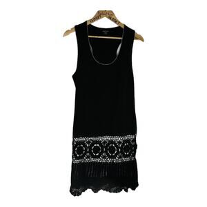 Vintage Moda Boho Chic Crochet Black Sleeveless Midi Dress XL